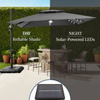 9x12ft 2-Tier Outdoor Solar LED Cantilever Patio Umbrella