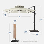 9x12ft 2-Tier Outdoor Solar LED Cantilever Patio Umbrella
