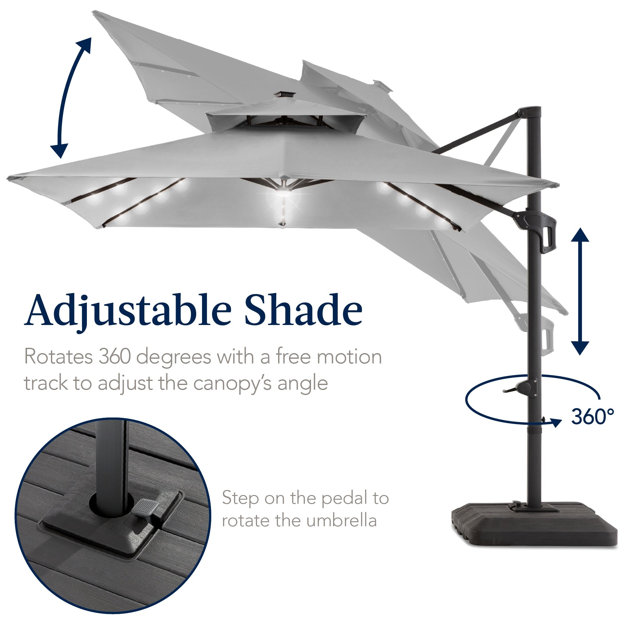 9x12ft 2-Tier Outdoor Solar LED Cantilever Patio Umbrella