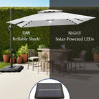9x12ft 2-Tier Outdoor Solar LED Cantilever Patio Umbrella