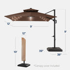 9x12ft 2-Tier Outdoor Solar LED Cantilever Patio Umbrella