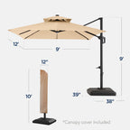 9x12ft 2-Tier Outdoor Solar LED Cantilever Patio Umbrella