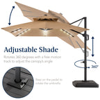 12x12ft 2-Tier Outdoor Solar LED Cantilever Patio Umbrella