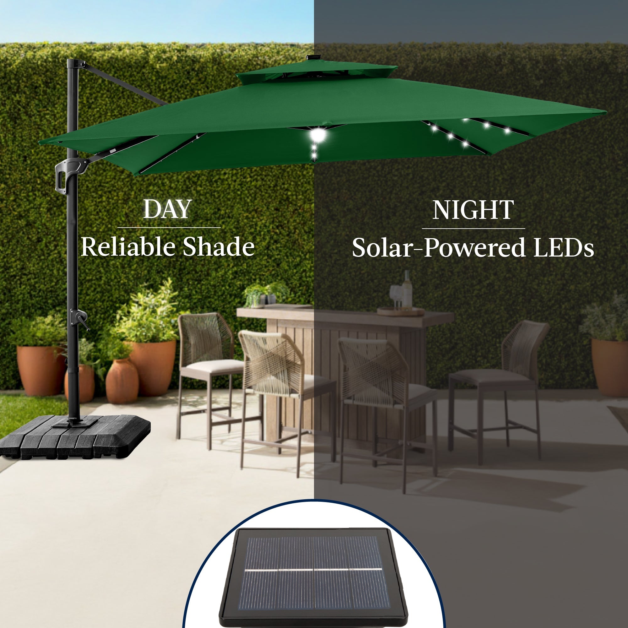 12x12ft 2-Tier Outdoor Solar LED Cantilever Patio Umbrella