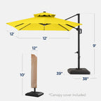 12x12ft 2-Tier Outdoor Solar LED Cantilever Patio Umbrella