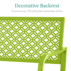 Indoor Outdoor Steel Bench w/ Geometric Backrest, Foot Levelers