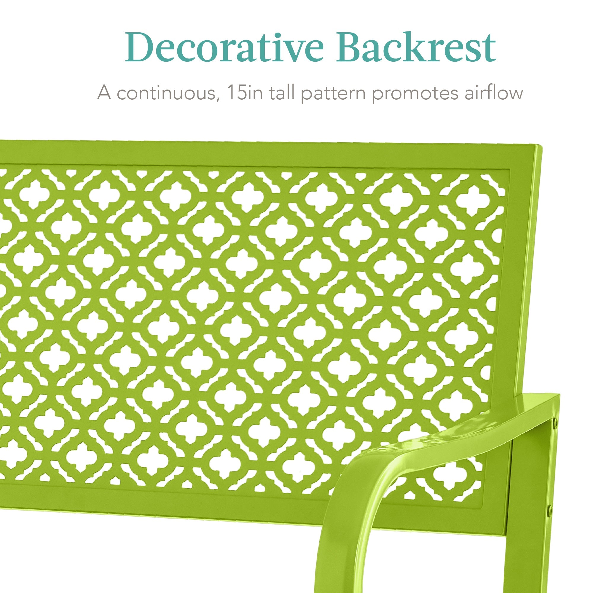 Indoor Outdoor Steel Bench w/ Geometric Backrest, Foot Levelers