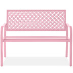 Indoor Outdoor Steel Bench w/ Geometric Backrest, Foot Levelers
