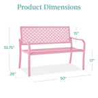 Indoor Outdoor Steel Bench w/ Geometric Backrest, Foot Levelers