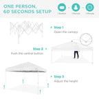 One-Person Setup Instant Pop Up Canopy w/ Case, 4 Weight Bags - 12x12ft