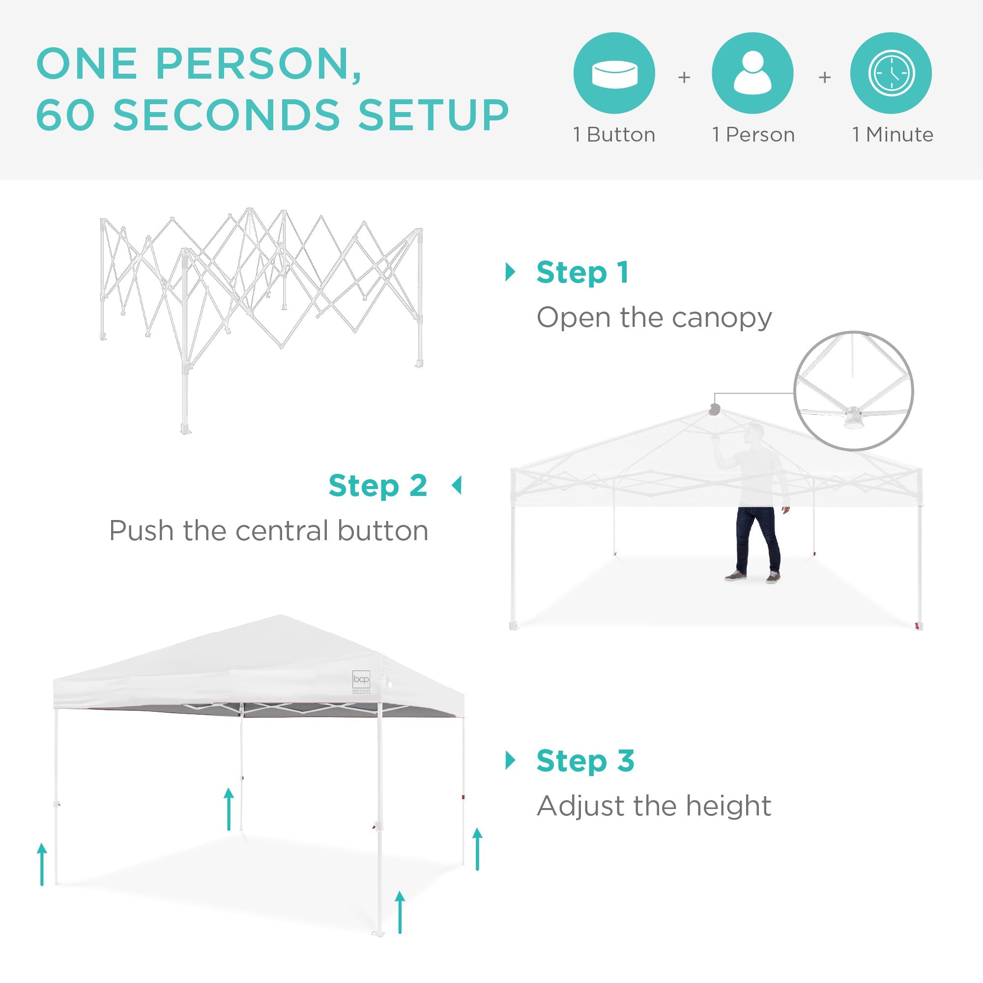 One-Person Setup Instant Pop Up Canopy w/ Case, 4 Weight Bags - 12x12ft