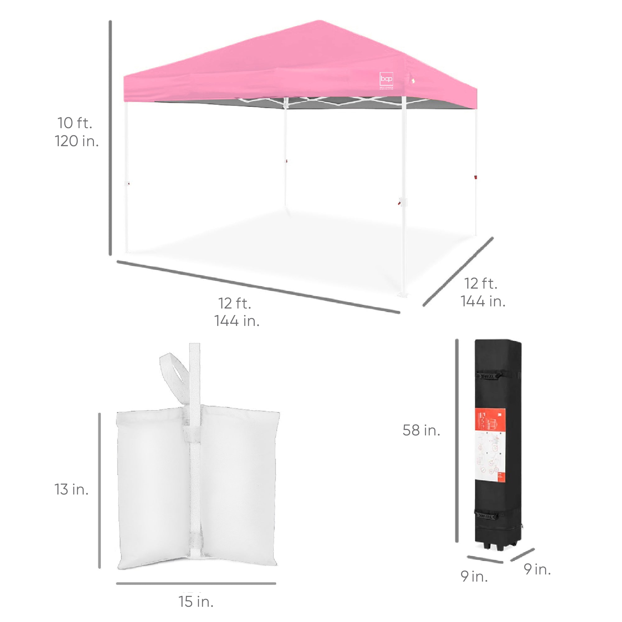 One-Person Setup Instant Pop Up Canopy w/ Case, 4 Weight Bags - 12x12ft