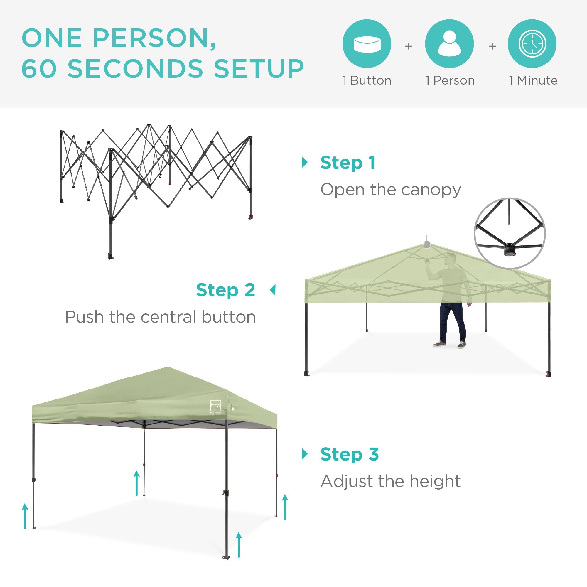 One-Person Setup Instant Pop Up Canopy w/ Case, 4 Weight Bags - 10x10ft