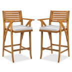 Set of 2 Outdoor Acacia Wood Bar Stools Chairs w/ Weather-Resistant Cushions