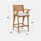 Set of 2 Outdoor Acacia Wood Bar Stools Chairs w/ Weather-Resistant Cushions