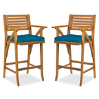 Set of 2 Outdoor Acacia Wood Bar Stools Chairs w/ Weather-Resistant Cushions