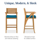 Set of 2 Outdoor Acacia Wood Bar Stools Chairs w/ Weather-Resistant Cushions