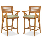 Set of 2 Outdoor Acacia Wood Bar Stools Chairs w/ Weather-Resistant Cushions