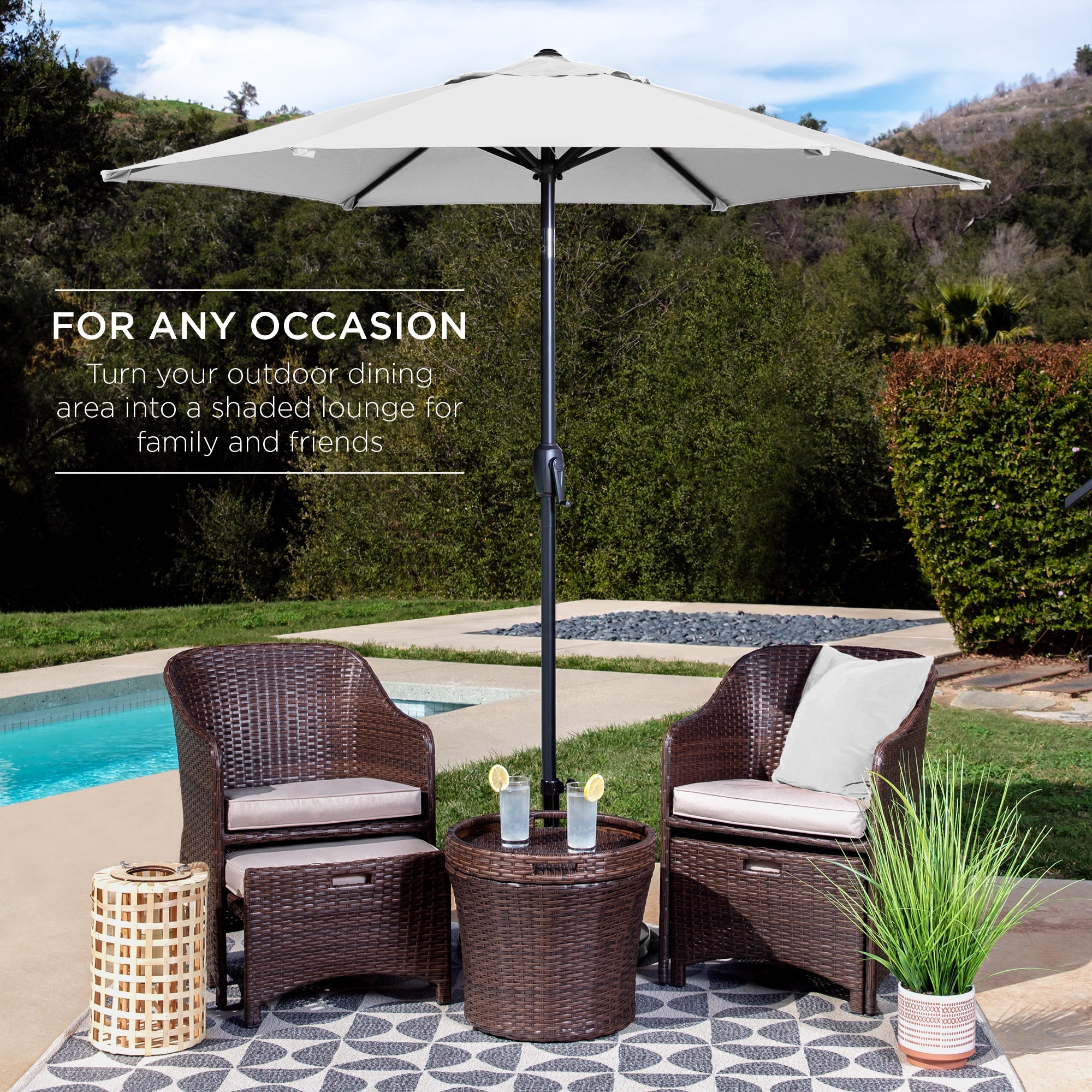 Outdoor Market Patio Umbrella w/ Push Button Tilt, Crank Lift - 7.5ft