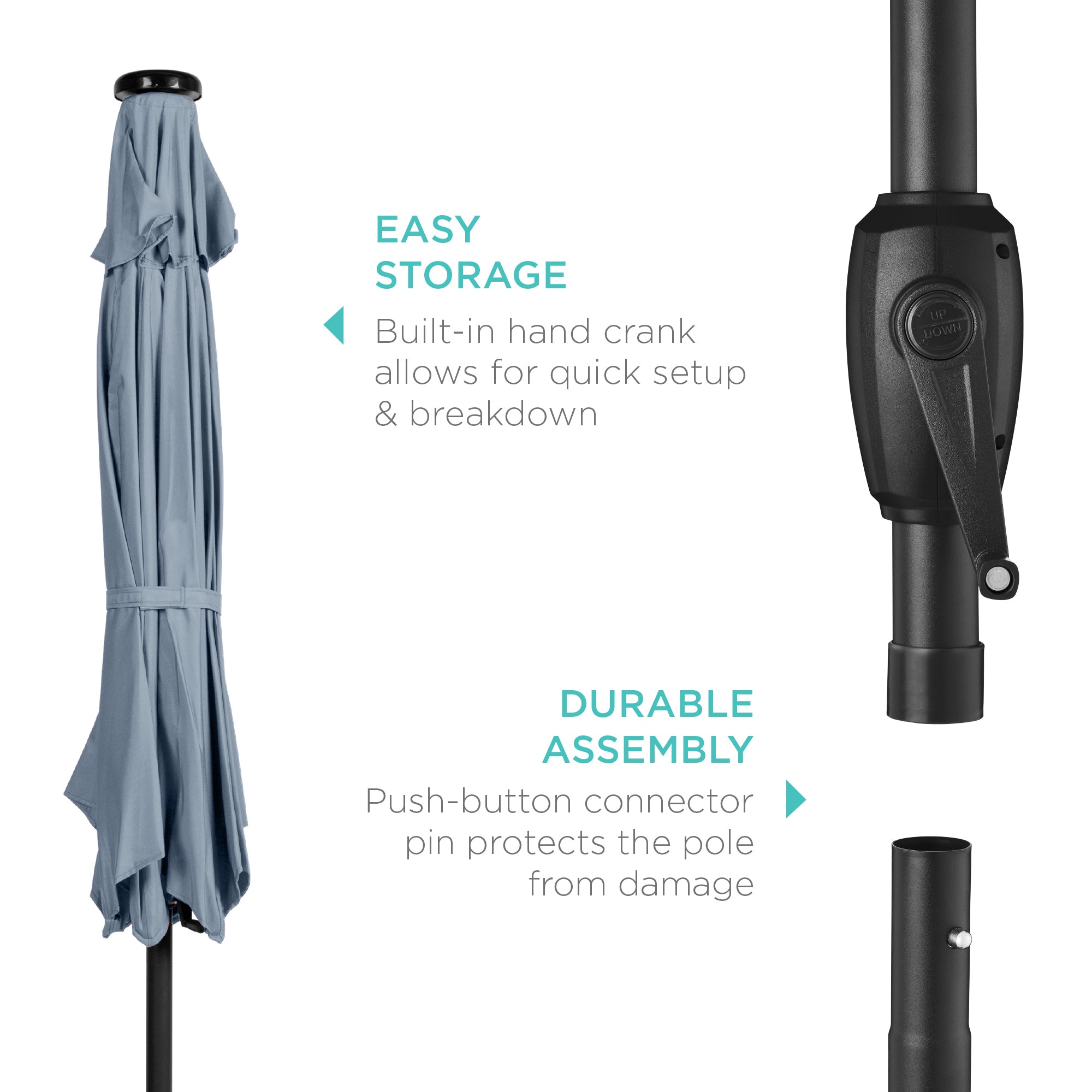 Outdoor Solar Patio Umbrella w/ Push Button Tilt, Crank Lift - 7.5ft