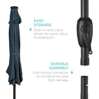 Outdoor Solar Patio Umbrella w/ Push Button Tilt, Crank Lift - 7.5ft