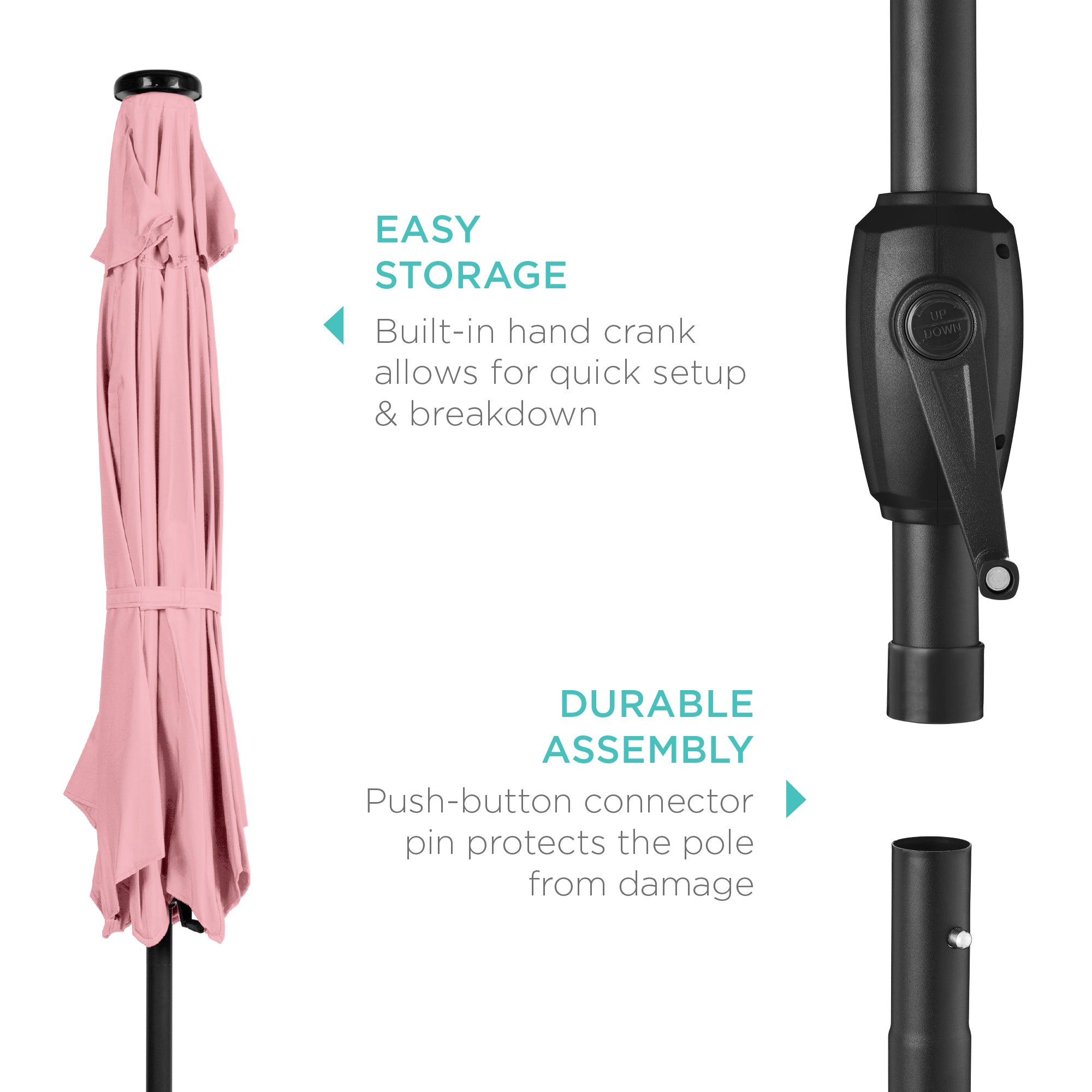 Outdoor Solar Patio Umbrella w/ Push Button Tilt, Crank Lift - 7.5ft