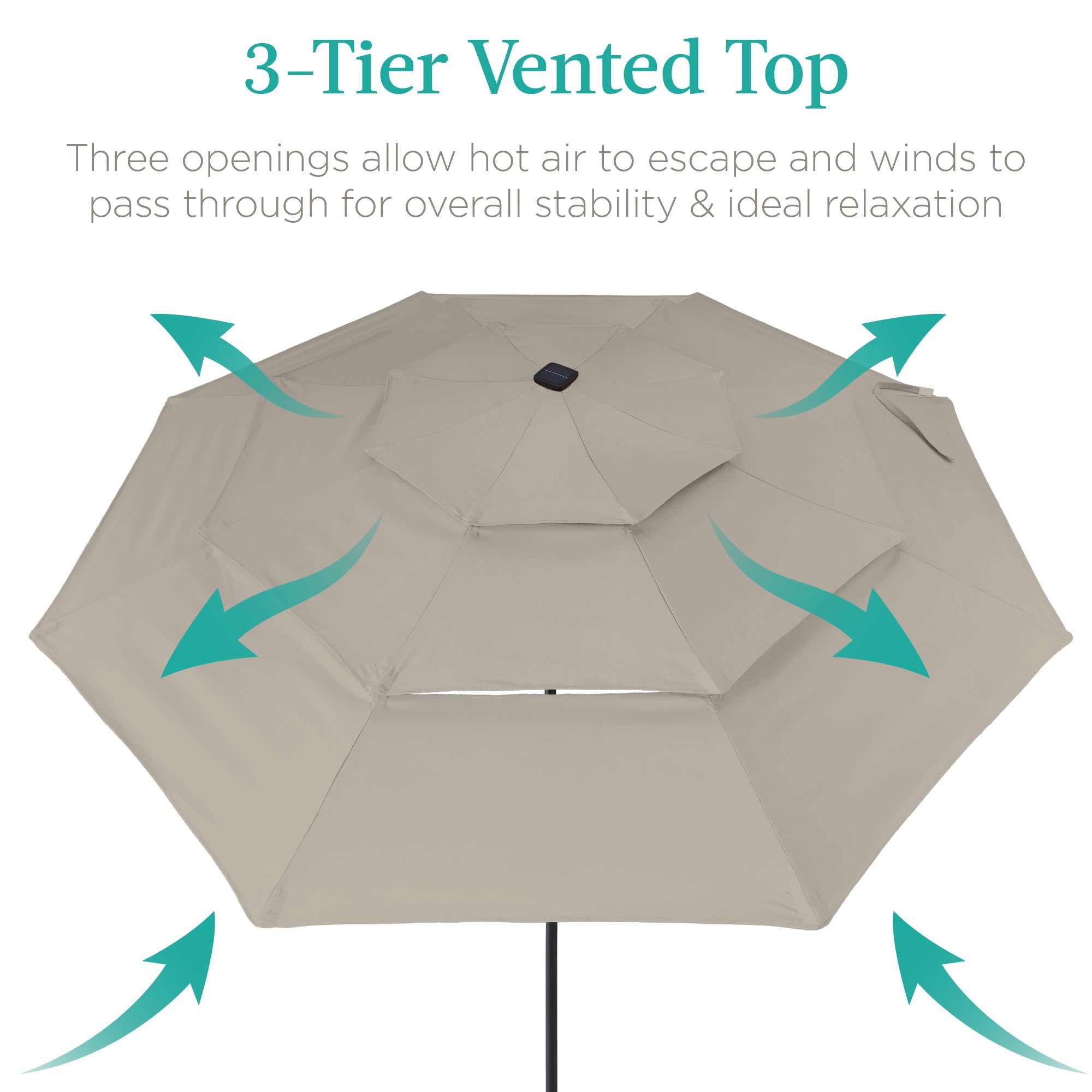 3-Tier Solar Patio Umbrella w/ LED Lights, Tilt Adjustment, Crank - 10ft