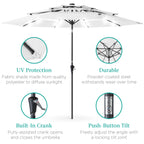 3-Tier Solar Patio Umbrella w/ LED Lights, Tilt Adjustment, Crank - 10ft