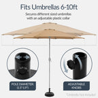 Plastic Patio Umbrella Base Pole Holder Accessory w/ Adjustable Knob