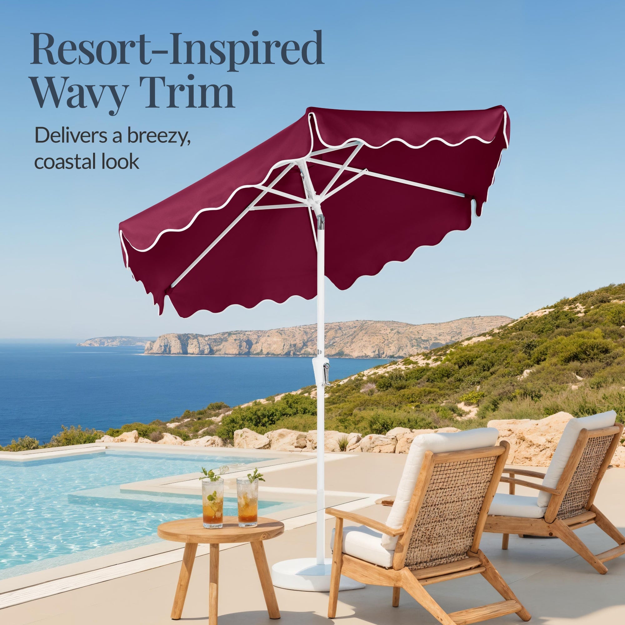 7.5ft Patio Market Umbrella,Wavy Trim, UV-Fade-Resistant, Crank & Tilt