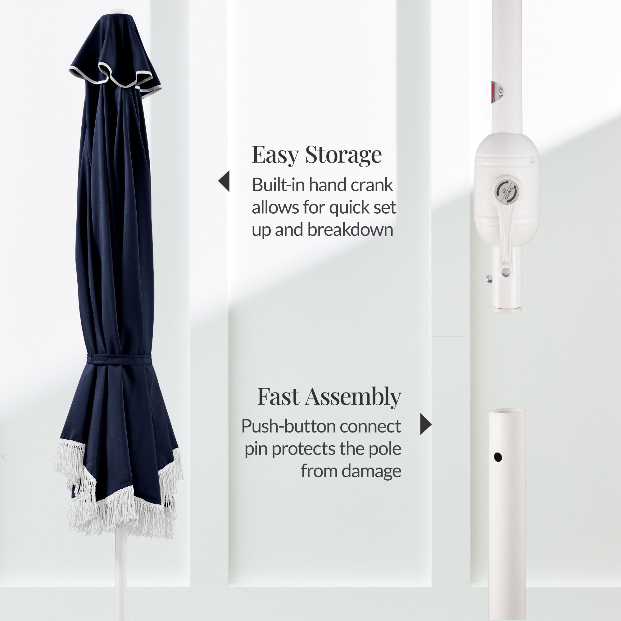 9ft Boho Fringe Umbrella  Tilt, UPF50+, Steel Pole