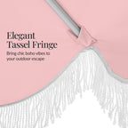 9ft Boho Fringe Umbrella  Tilt, UPF50+, Steel Pole
